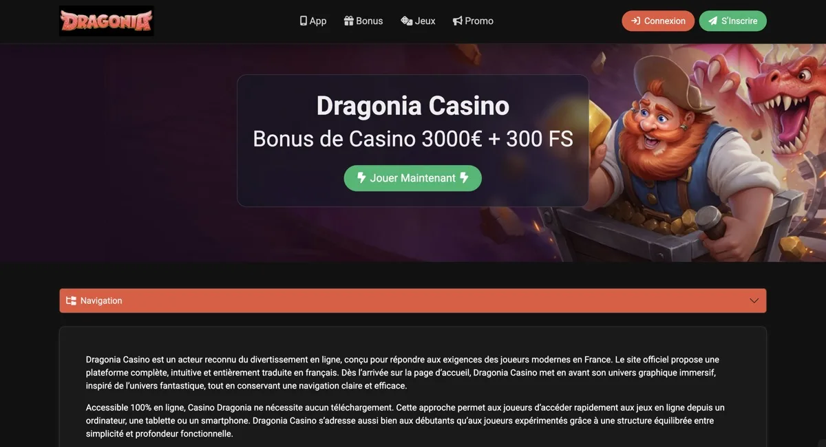 Screenshot Dragonia casino en ligne retrait instantané et bookmaker