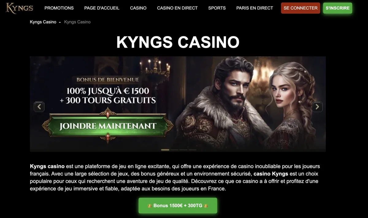 Screenshot Kyngs casino retrait instantané premium VIP