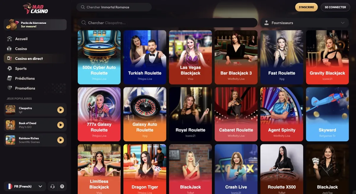Screenshot MadCasino casino en ligne retrait immédiat originals crash