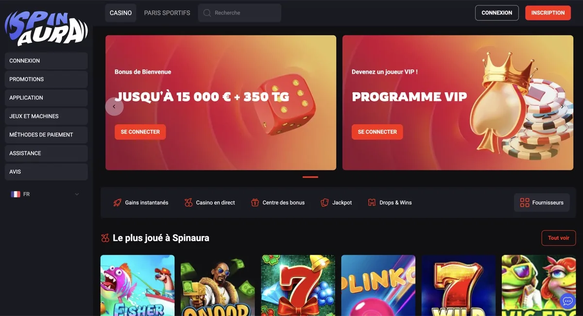 Screenshot SpinAura casino en ligne retrait instantané
